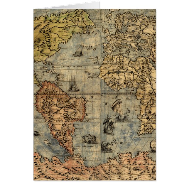 Cartão 1565 Forlani AntiquevMapa Renascentista Mundial (Frente)