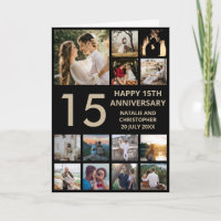 15 Aniversário 13 Colagem de Fotos Preta e Dourada