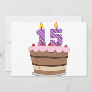 Cartão 15 anos de idade no Bolo de Aniversário