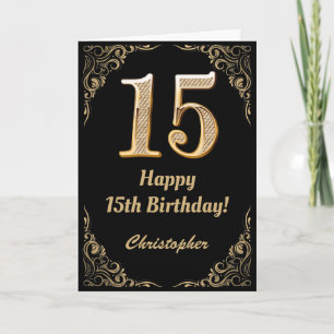 Cartão 15 Birthday Black and Dourado Glitter Frame