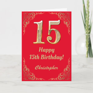 Cartão 15 Birthday Red and Dourado Glitter Frame