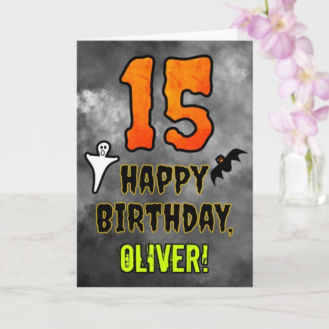 Cartão 15th Birthday: Eerie Halloween Theme + Custom Name (Orquídea)