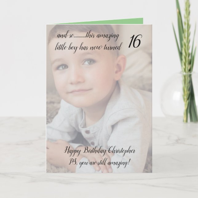 Cartão 16ª foto de aniversário verde e preto ainda incrív (Frente)