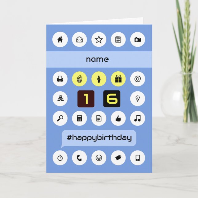 Cartão 16º aniversário adicione nome personalizado comput (Frente)