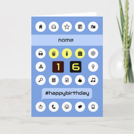 Cartão 16º aniversário adicione nome personalizado comput