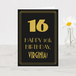 Cartão 16.º aniversário - Art Deco Inspirou "16" & Nome
