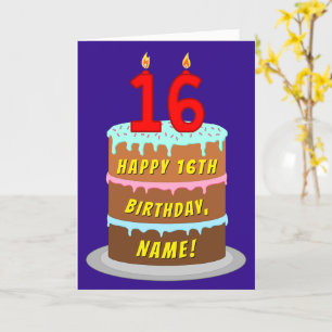 Cartão 16.º aniversário: Bolo e Velas Divertidas + Nome P