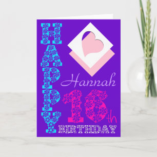 Cartão 16.º Aniversário Personalizado - Saudação Roxa