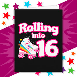Cartão 16.o Aniversário Cilindro Patinando 16 anos de ida