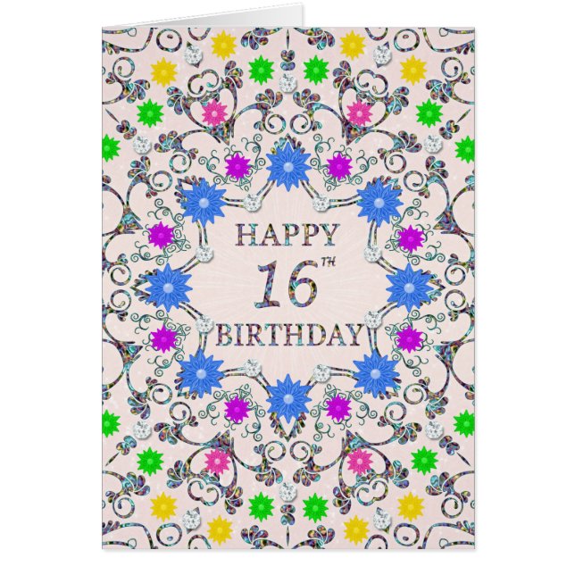 Cartão 16th Birthday Abstract Flowers  (Frente)