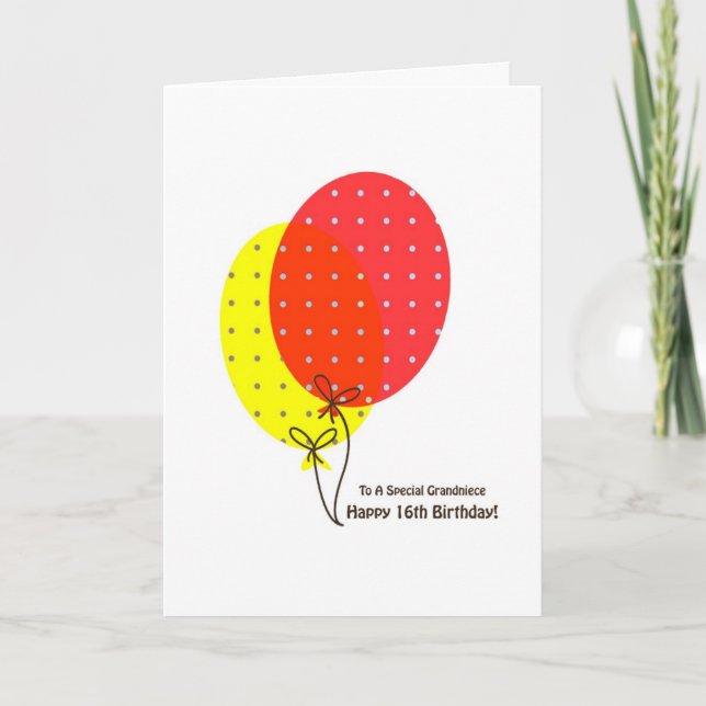Cartão 16th Birthday Grandniece Cards, Colorful Balloons (Frente)