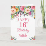 Cartão 16th Birthday Watercolor Floral Flowers Pink Card<br><div class="desc">16th Birthday Watercolor Floral Flowers Pink Card with personalized name and age. For further customization,  please click the "Customize it" button and use our design tool to modify this template.</div>