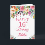 Cartão 16th Birthday Watercolor Floral Flowers Pink Card<br><div class="desc">16th Birthday Watercolor Floral Flowers Pink Card with personalized name and age. For further customization,  please click the "Customize it" button and use our design tool to modify this template.</div>
