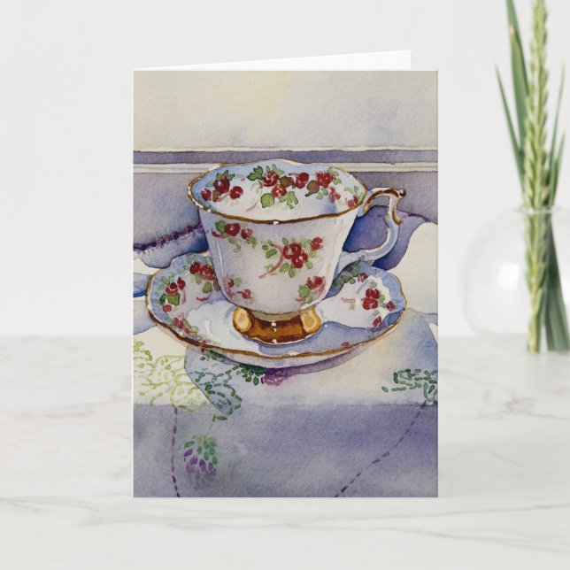Cartão 1799 Teacup on Linen Greeting Card (Frente)