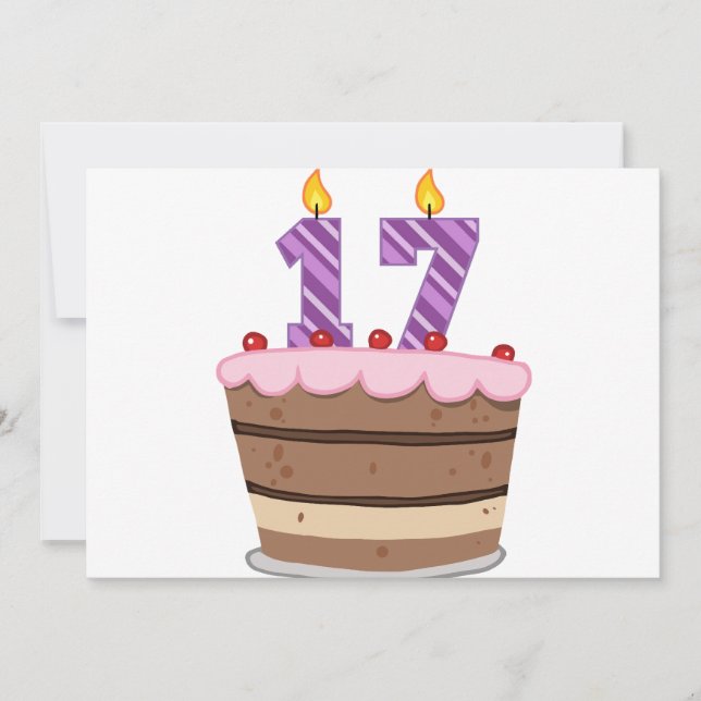 Cartão 17 anos de idade no Bolo de Aniversário (Frente)