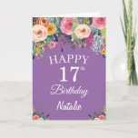 Cartão 17th Birthday Watercolor Floral Flowers Purple<br><div class="desc">17th Birthday Watercolor Floral Flowers Purple Card with personalized name and age. For further customization,  please click the "Customize it" button and use our design tool to modify this template.</div>