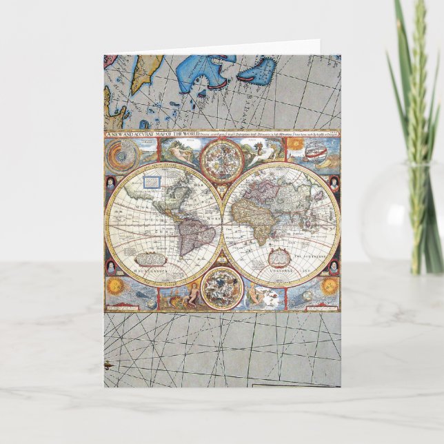 Cartão 17th Century Dual Hemisphere World Map (Frente)