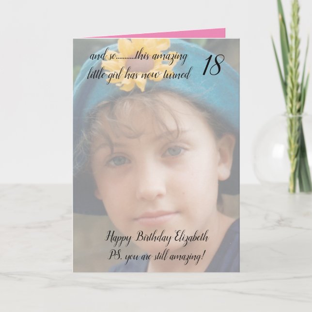 Cartão 18ª foto de aniversário rosa e preto ainda incríve (Frente)