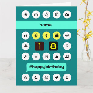 Cartão 18ª hashtag computador aniversário adicionar nome