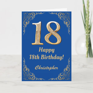 Cartão 18º aniversário - Quadro Azul e Dourado
