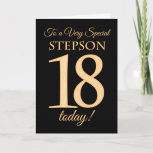 Cartão 18º efeito Dourado no Black para Stepson Birthday