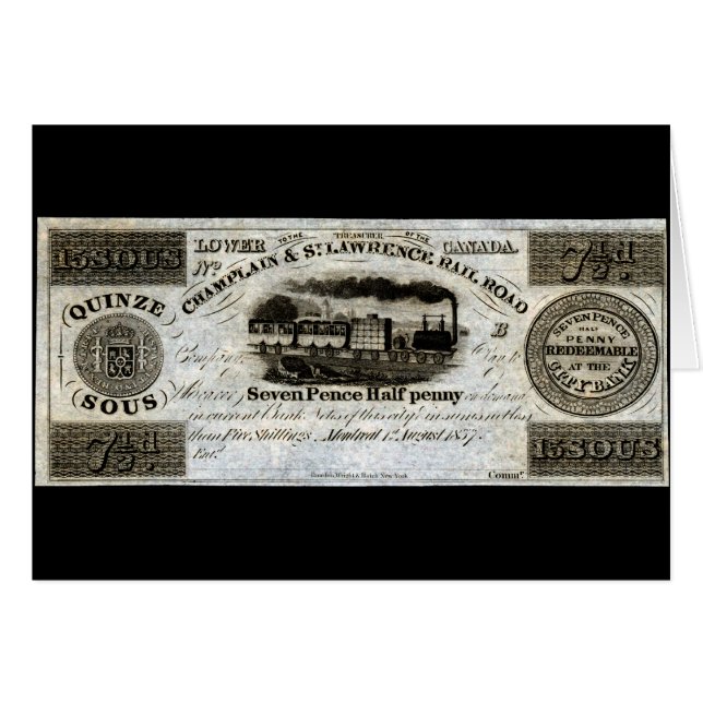 Cartão 1837 Canadian Railroad Currency (Frente Horizontal)