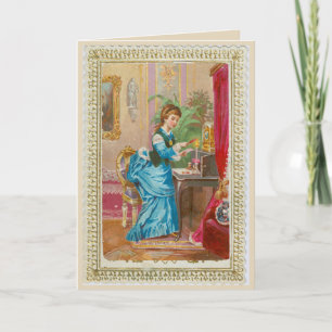 Cartão 1875 — Senhora vitoriana à mesa