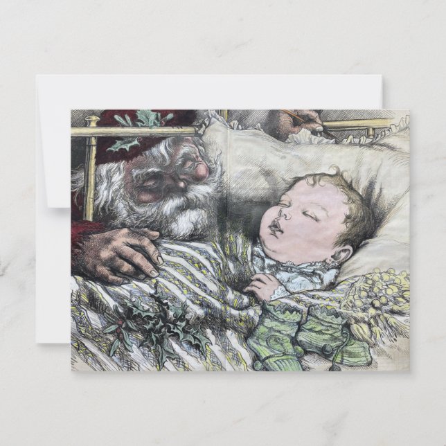 Cartão 1880 Papais noeis de Thomas Nast Harper e Bebê (Frente)