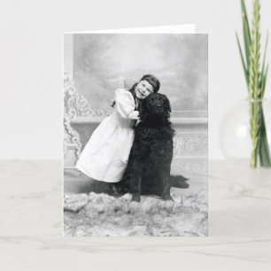Cartão 1890 Smiling girl and her Retriever Dog