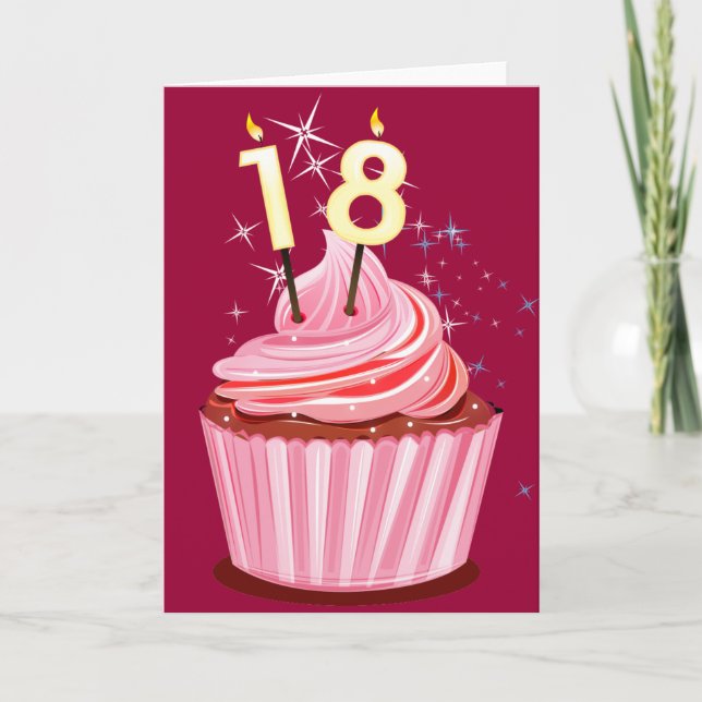 Cartão 18.º aniversário - Cupcake rosa (Frente)