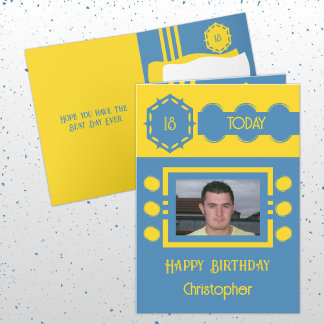 Cartão 18 hoje adicionar foto nome amarelo azul aniversár
