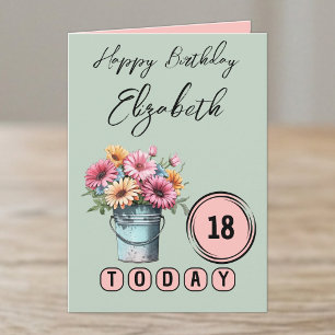 Cartão 18 hoje flores de gerbera aniversário verde