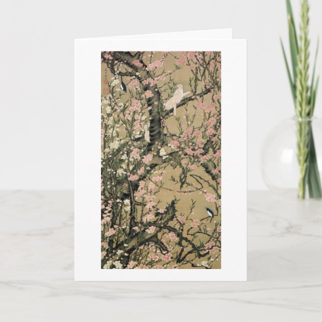 Cartão 18. o 桃花小禽図, pêssego do 若冲 floresce & pássaros (Frente)