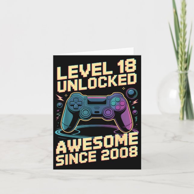 Cartão 18th Birthday Boy Gift Level 18 Gamer 2008 18 Year (Frente)