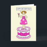 Cartão 18th Birthday Cartoon Lady on Giant Cake<br><div class="desc">Cartoon lady standing on top of a giant cake saying 'Happy 18th Birthday'.</div>
