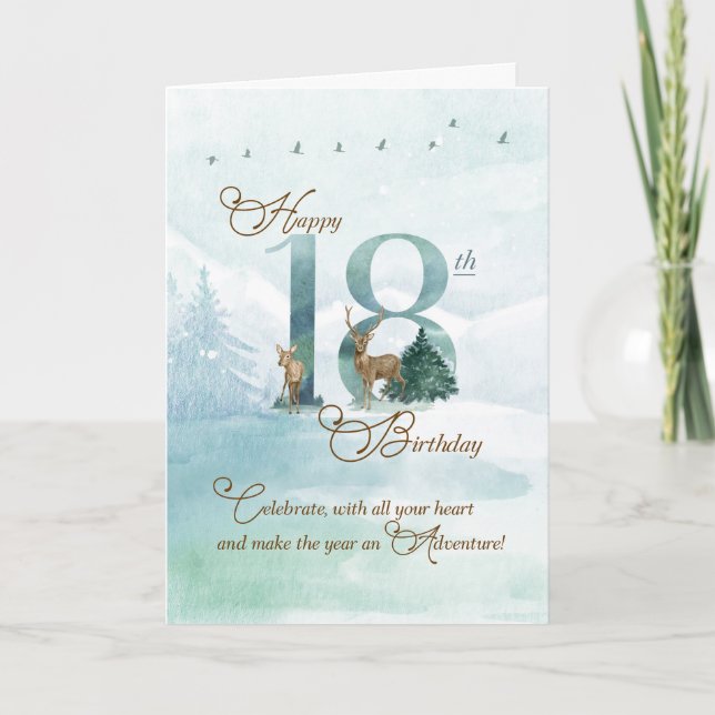 Cartão 18th Birthday Evergreen Pines and Deer Nature (Frente)
