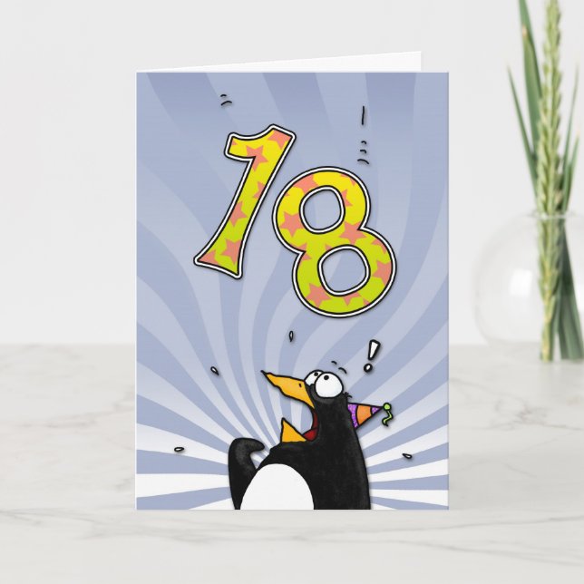 Cartão 18th Birthday - Penguin Surprise Card (Frente)