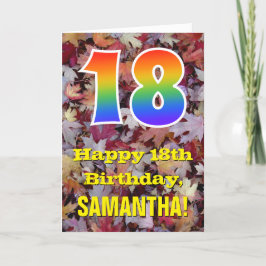Cartão 18th Birthday; Rustic Autumn Leaves; Rainbow "18"