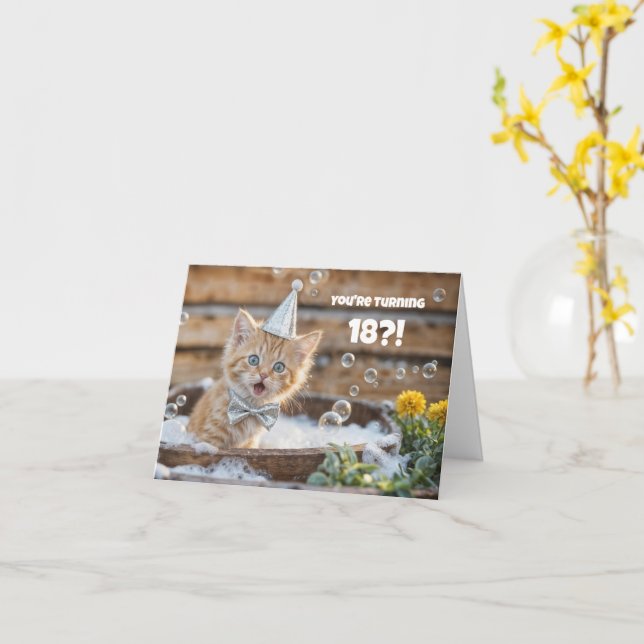 Cartão 18th Birthday with Cute Kitten in a Bubble Bath  (Flor Amarela)