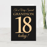 Cartão 18th Gold-effect on Black for Grandson Birthday<br><div class="desc">A chic 18th Birthday Card for a 'Very Special Grandson',  with a number 18 composed of gold-effect numbers and the word 'Grandson',  in gold-effect,  on a black background. The inside message,  which you can change if you wish,  is 'Happy Birthday'</div>