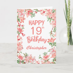 Cartão 19º Aniversário Pêmonas Rosa Pêssegos Aquarela Flo