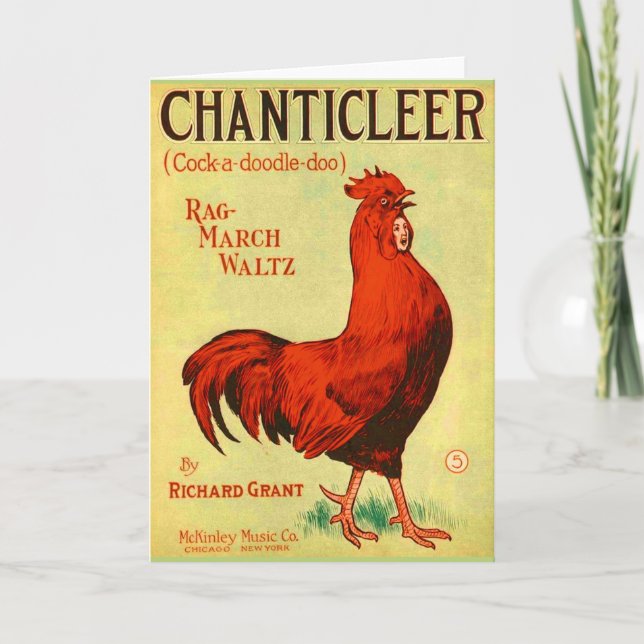 Cartão 1910 Chanticleer rooster sheet music print (Frente)
