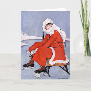 Cartão 1916 Vintage Fashionable Woman Ice Skater