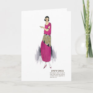 Cartão 1920 Rosa Quente, Vestido Flapper Deco Obrigado