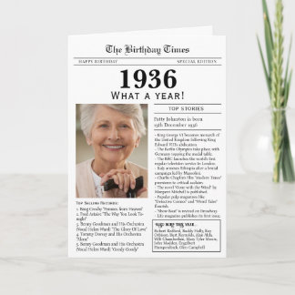 Cartão 1936 Newspaper Birthday card 90th birthday