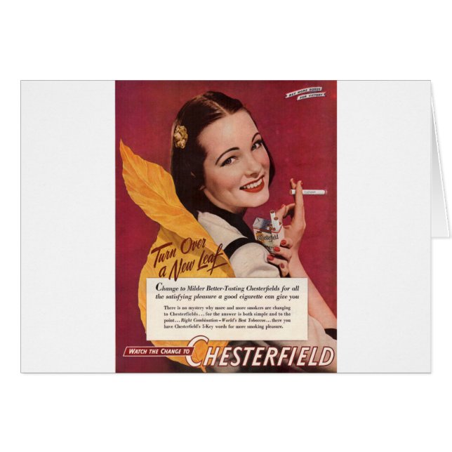 Cartão 1944 Cigarros Chesterfield e com senhora bonito (Frente Horizontal)