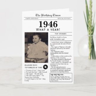 Cartão 1946 Newspaper Birthday card 80th birthday