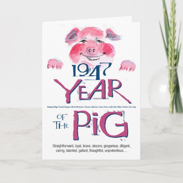 Cartão 1947 Fun Facts Pig Funny Birthday (Frente)