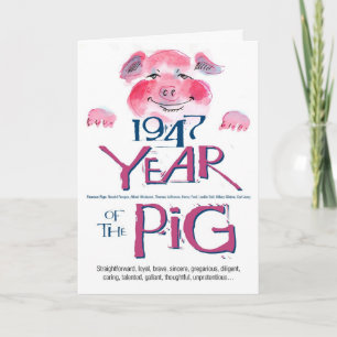 Cartão 1947 Fun Facts Pig Funny Birthday