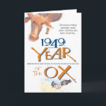 Cartão 1949 Chinese Zodiac Ox Funny Birthday<br><div class="desc">Funny 1949 "Year of the Ox" Chinese zodiac birthday card lists famous "Oxen" like Princess Diana and George Clooney,  along with positive personality traits. Inside text can be customized or removed.</div>